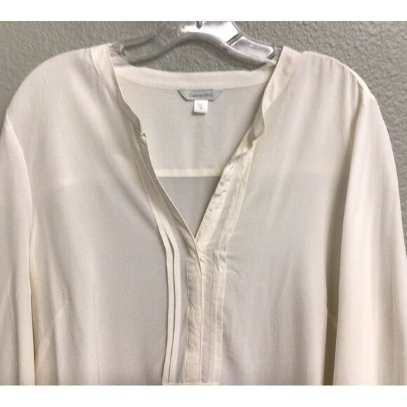 Garnet Hill Blouse 100% Silk Ivory Buttons Pleats Long Sleeves 16 Roll Tab Slv - Picture 3 of 12